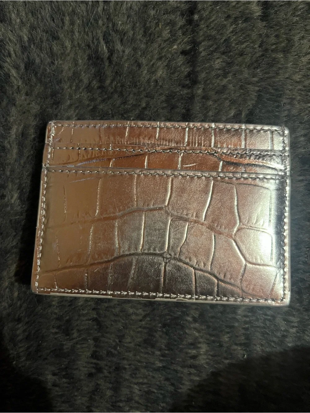 Versace Brown Croc-Embossed Leather Card Holder with Medusa Medallion